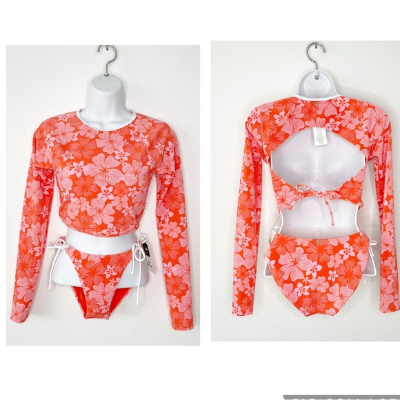 NWT Rip Curl Aloha State Crop Rashvest & Full Coverage Swim Bottoms Small